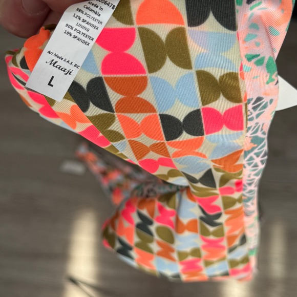 Maaji Reversible Bikini Set Geometric Floral  Teal Womens Large top M bottoms - Picture 3 of 6